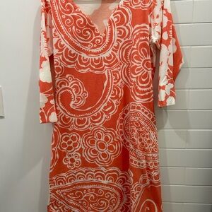 Soft Surroundings Orange and White Paisley Dress